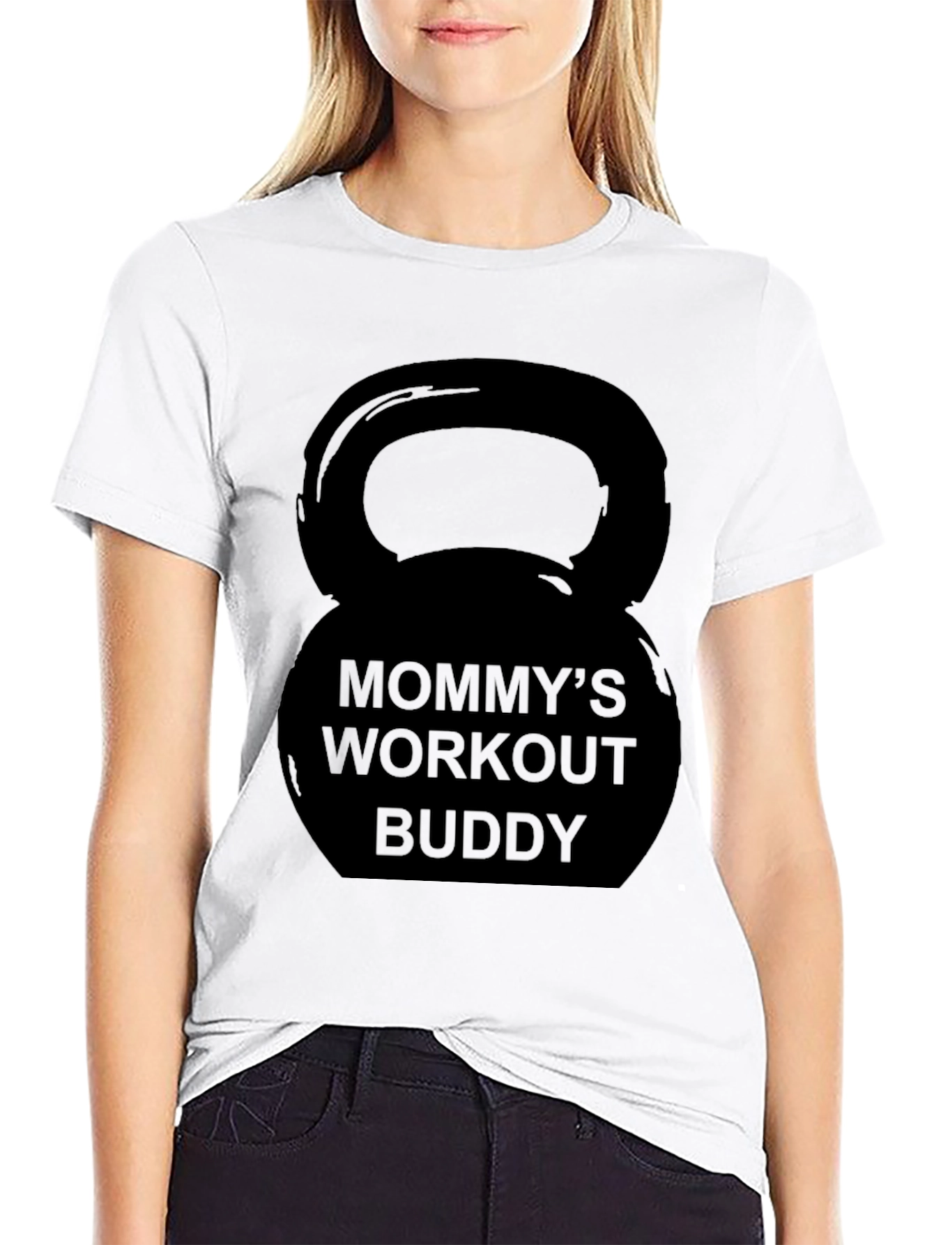 Mommys Workout Buddy Kettlebell Black T-Shirt