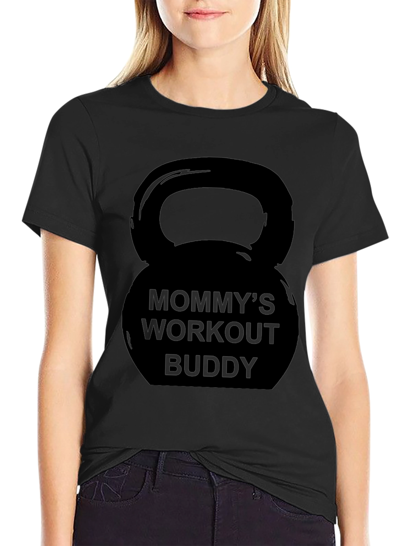 Mommys Workout Buddy Kettlebell Black T-Shirt