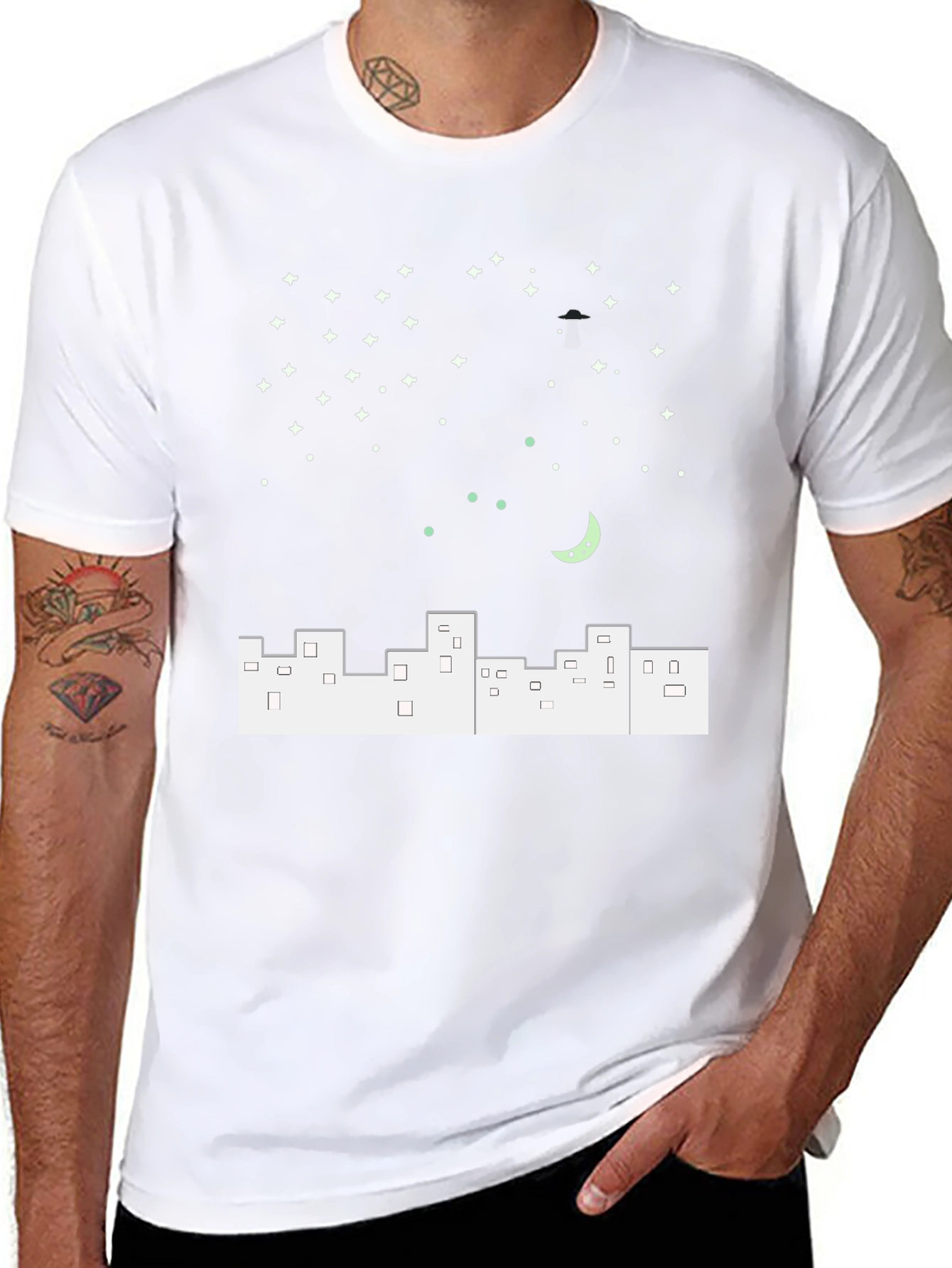 Night City T-Shirt - Urban Moon Stars Design