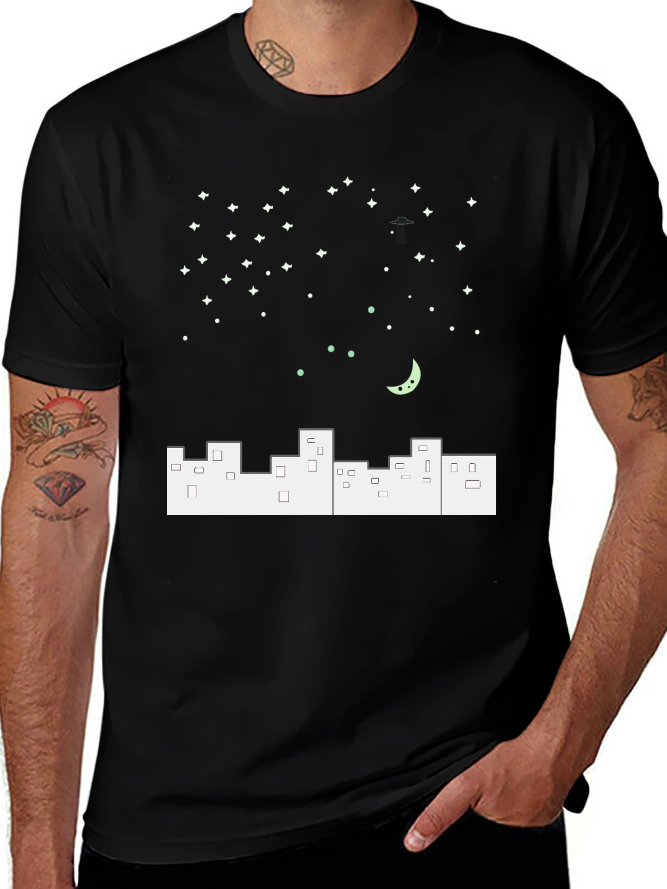 Night City T-Shirt - Urban Moon Stars Design