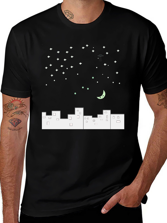 Night City T-Shirt - Urban Moon Stars Design