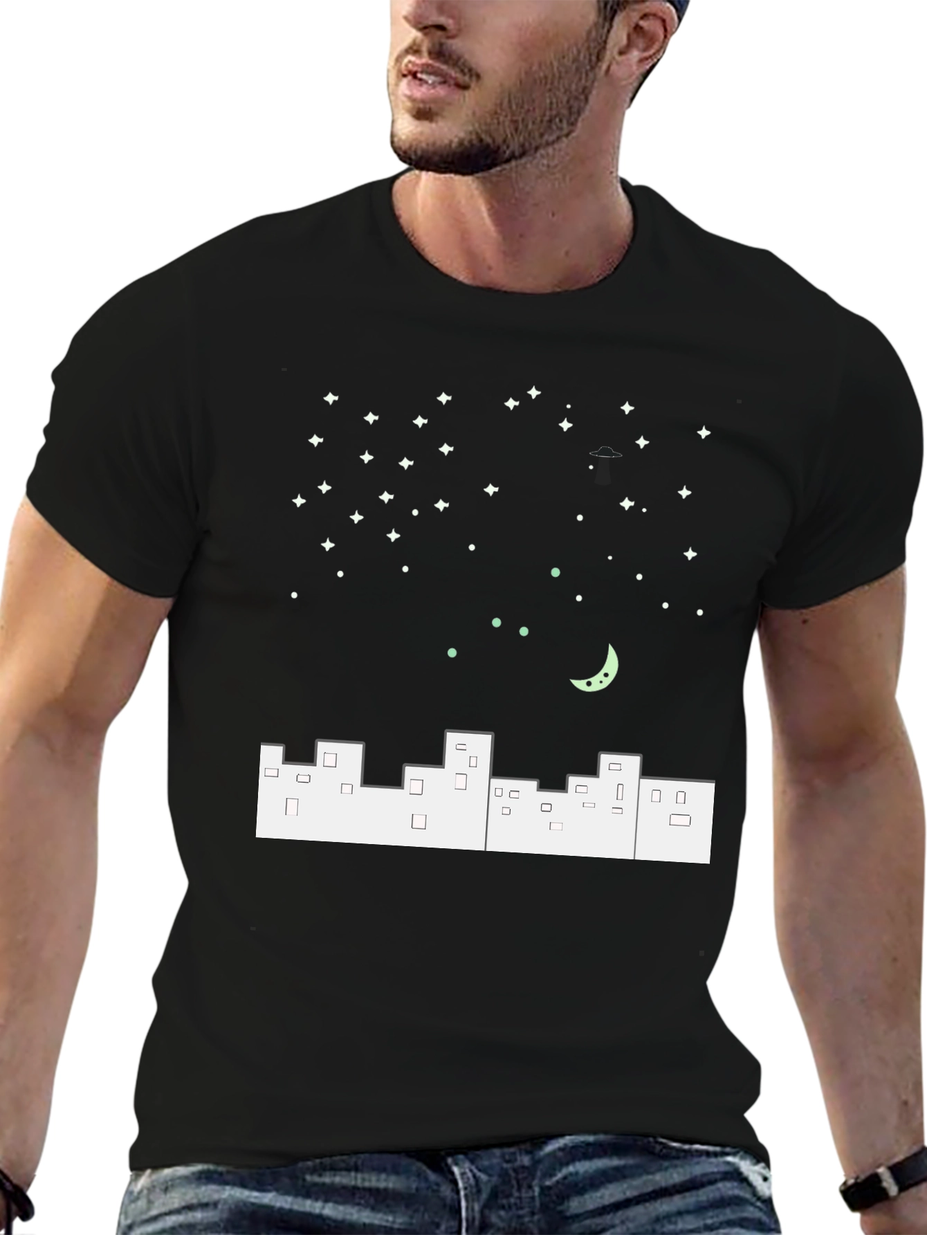 Night City T-Shirt - Urban Moon Stars Design