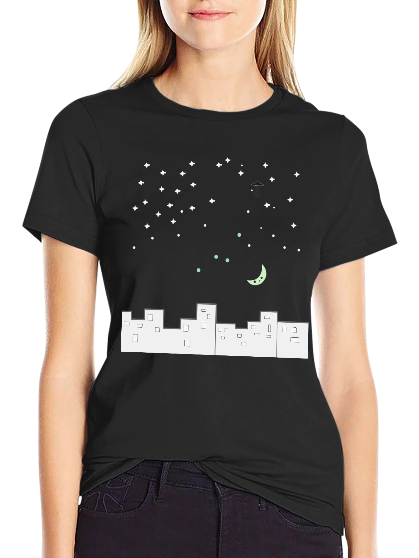Night City T-Shirt - Urban Moon Stars Design