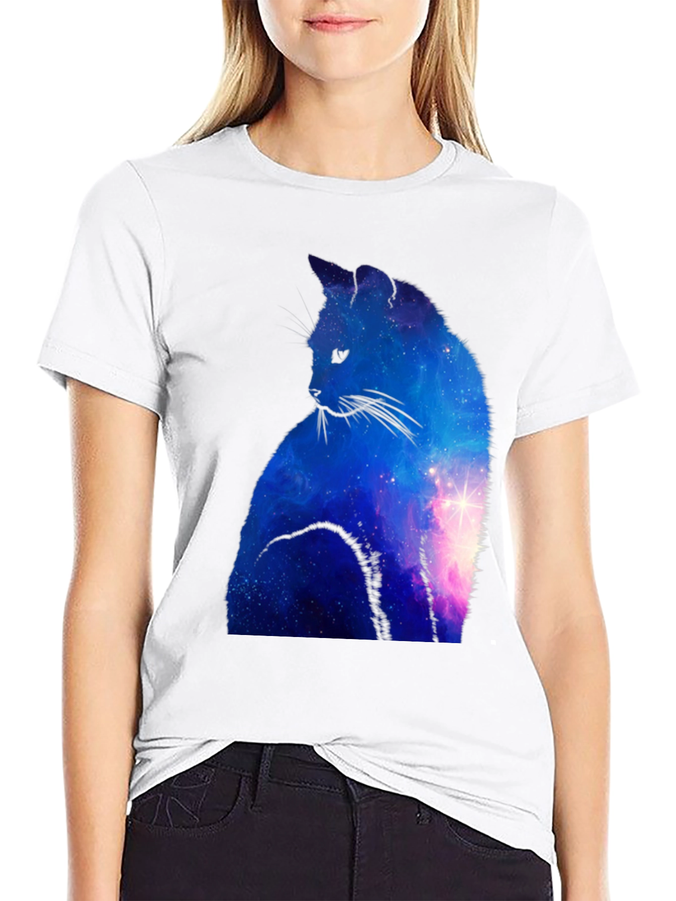Galaxy Cat Graphic Tee - Cosmic Style