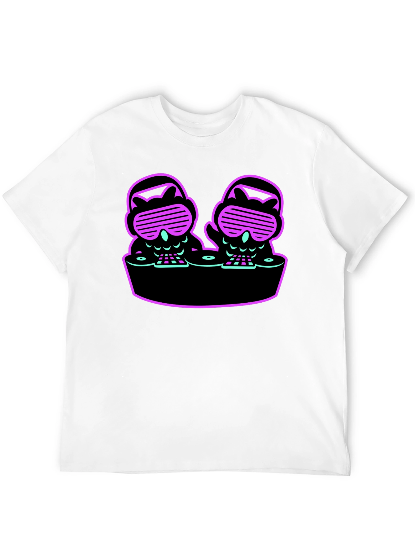 DJ Owls Graphic Tee - Unique Neon Design