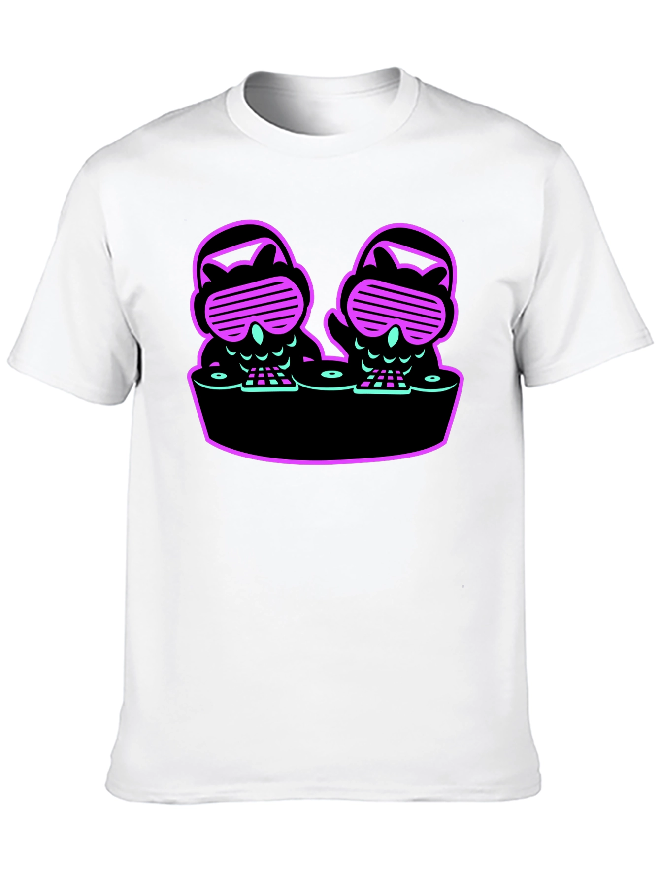 DJ Owls Graphic Tee - Unique Neon Design