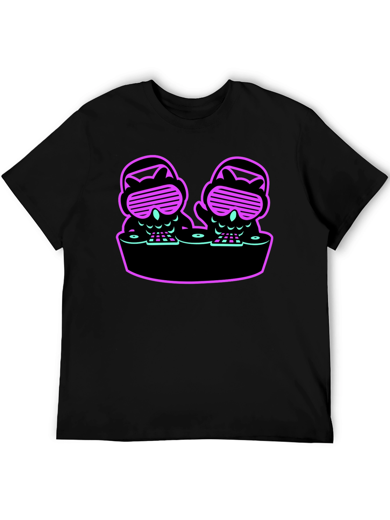 DJ Owls Graphic Tee - Unique Neon Design
