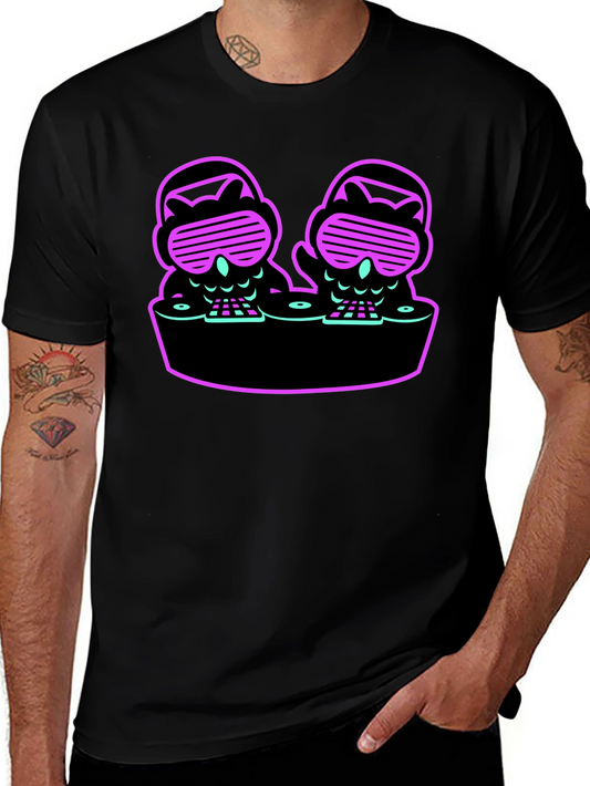 DJ Owls Graphic Tee - Unique Neon Design