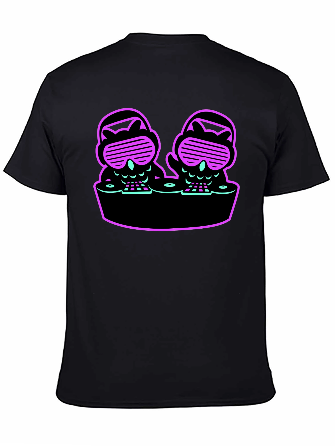 DJ Owls Graphic Tee - Unique Neon Design