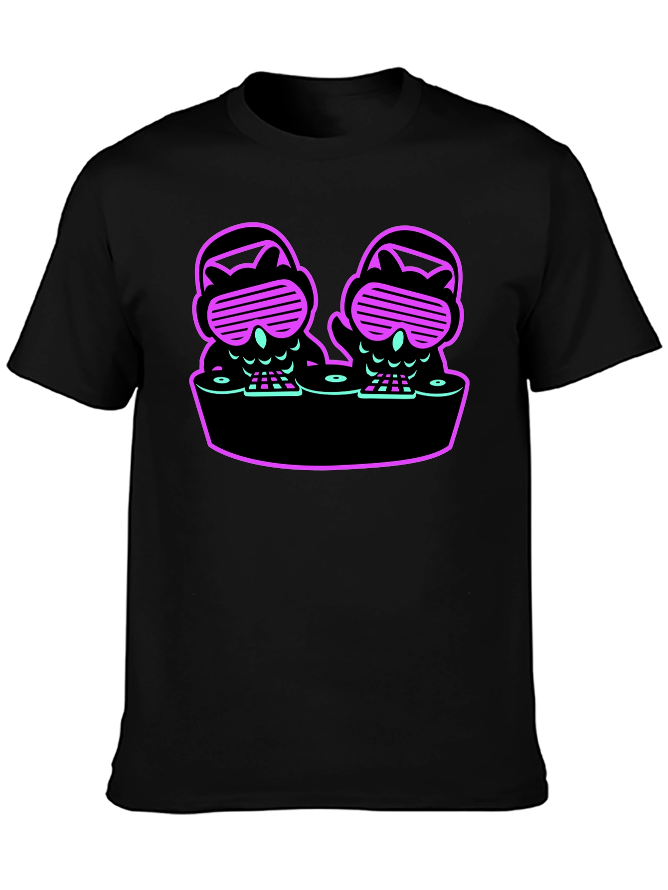 DJ Owls Graphic Tee - Unique Neon Design