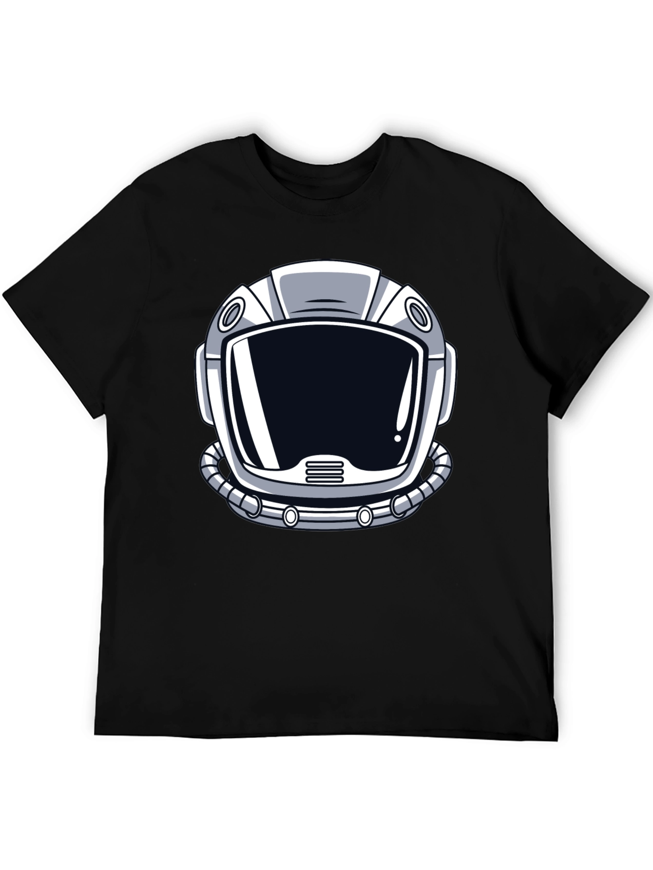 Astronaut Helmet Graphic Tee - Black Cotton T-Shirt
