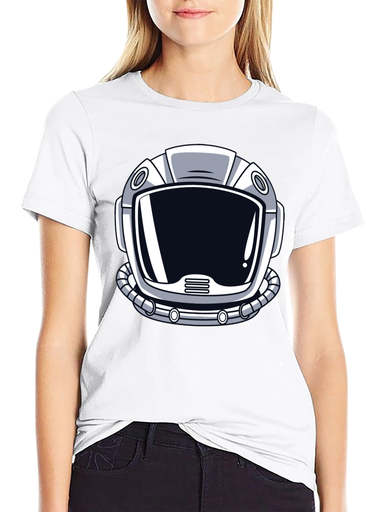 Astronaut Helmet Graphic Tee - Black Cotton T-Shirt