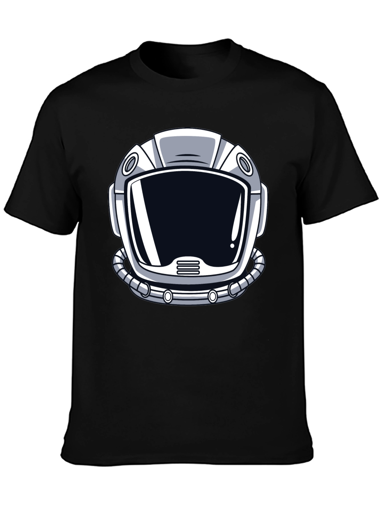 Astronaut Helmet Graphic Tee - Black Cotton T-Shirt