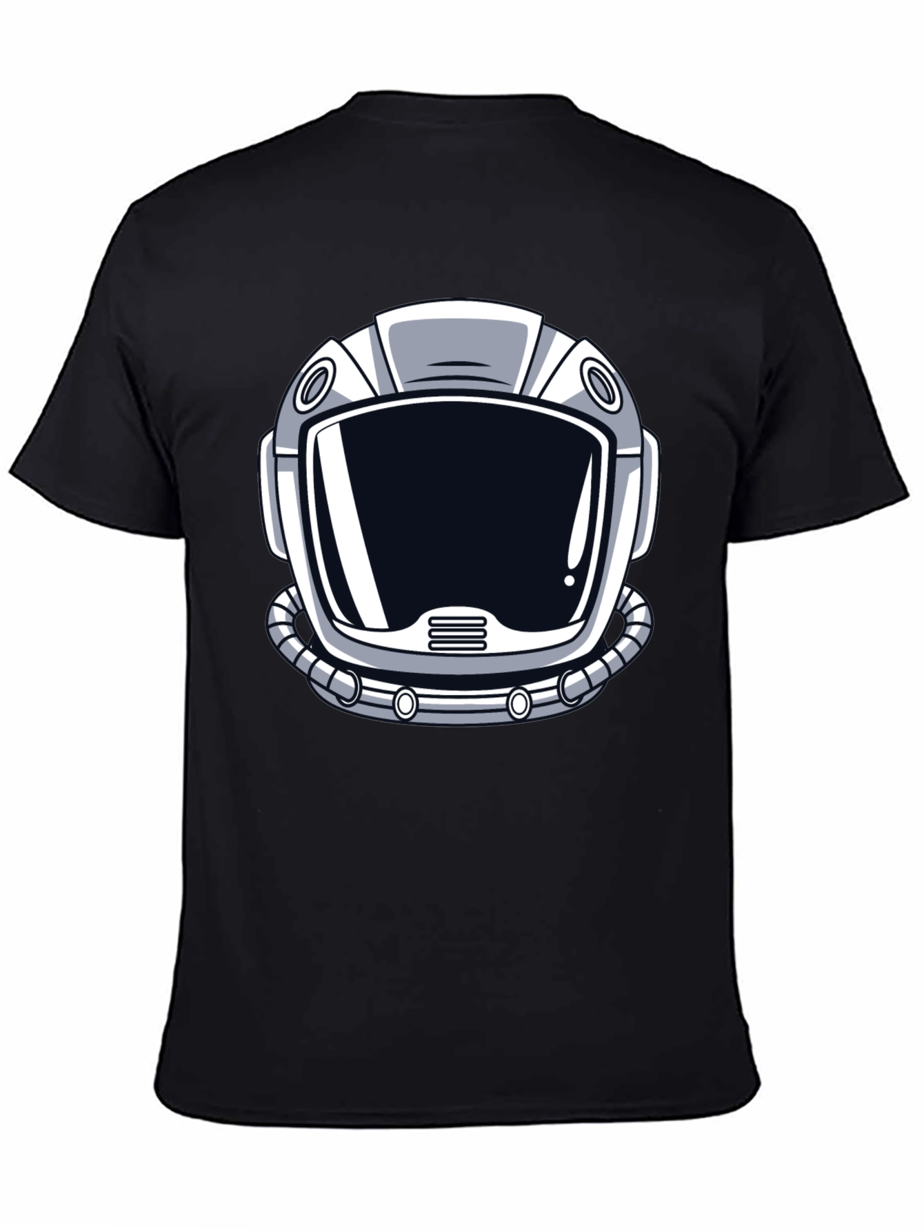 Astronaut Helmet Graphic Tee - Black Cotton T-Shirt