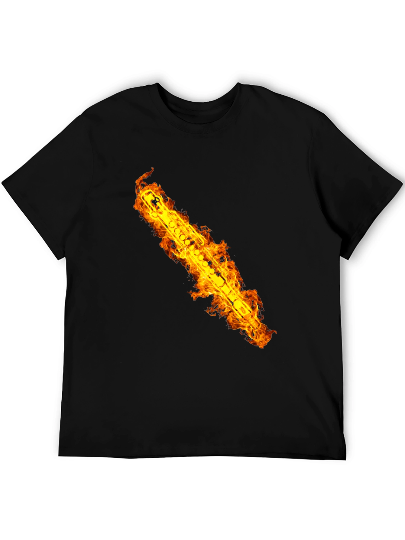 Fiery Flute Graphic Tee - Musicians Cool Black T-Shirt