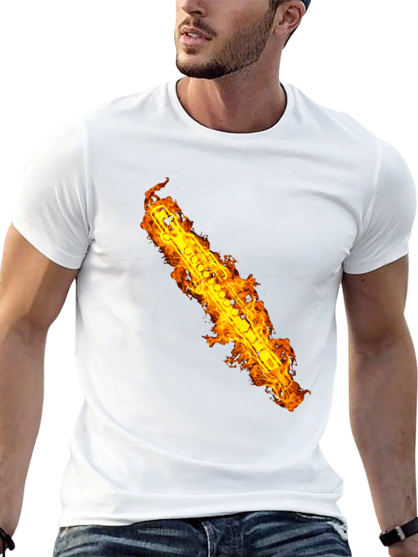 Fiery Flute Graphic Tee - Musicians Cool Black T-Shirt