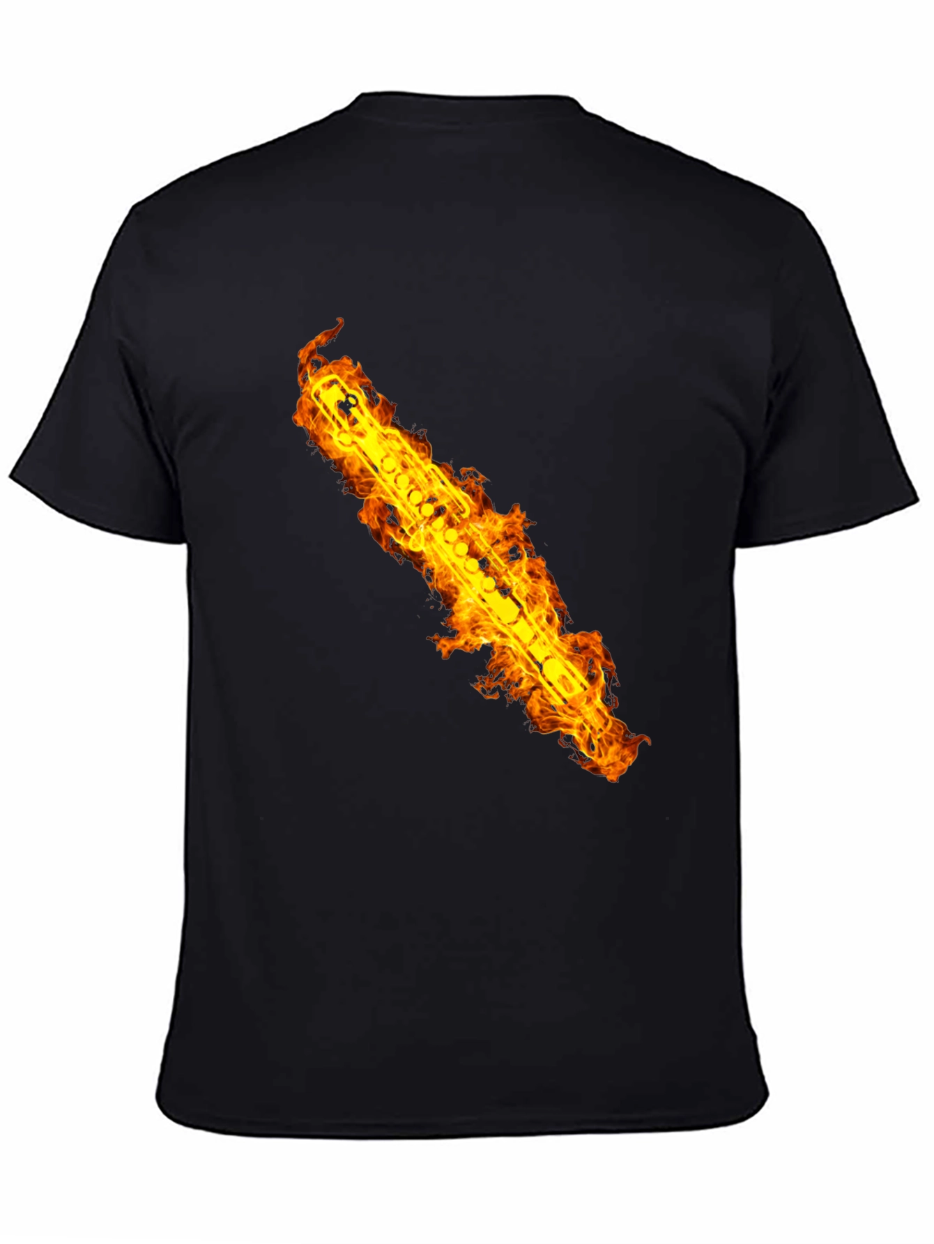 Fiery Flute Graphic Tee - Musicians Cool Black T-Shirt