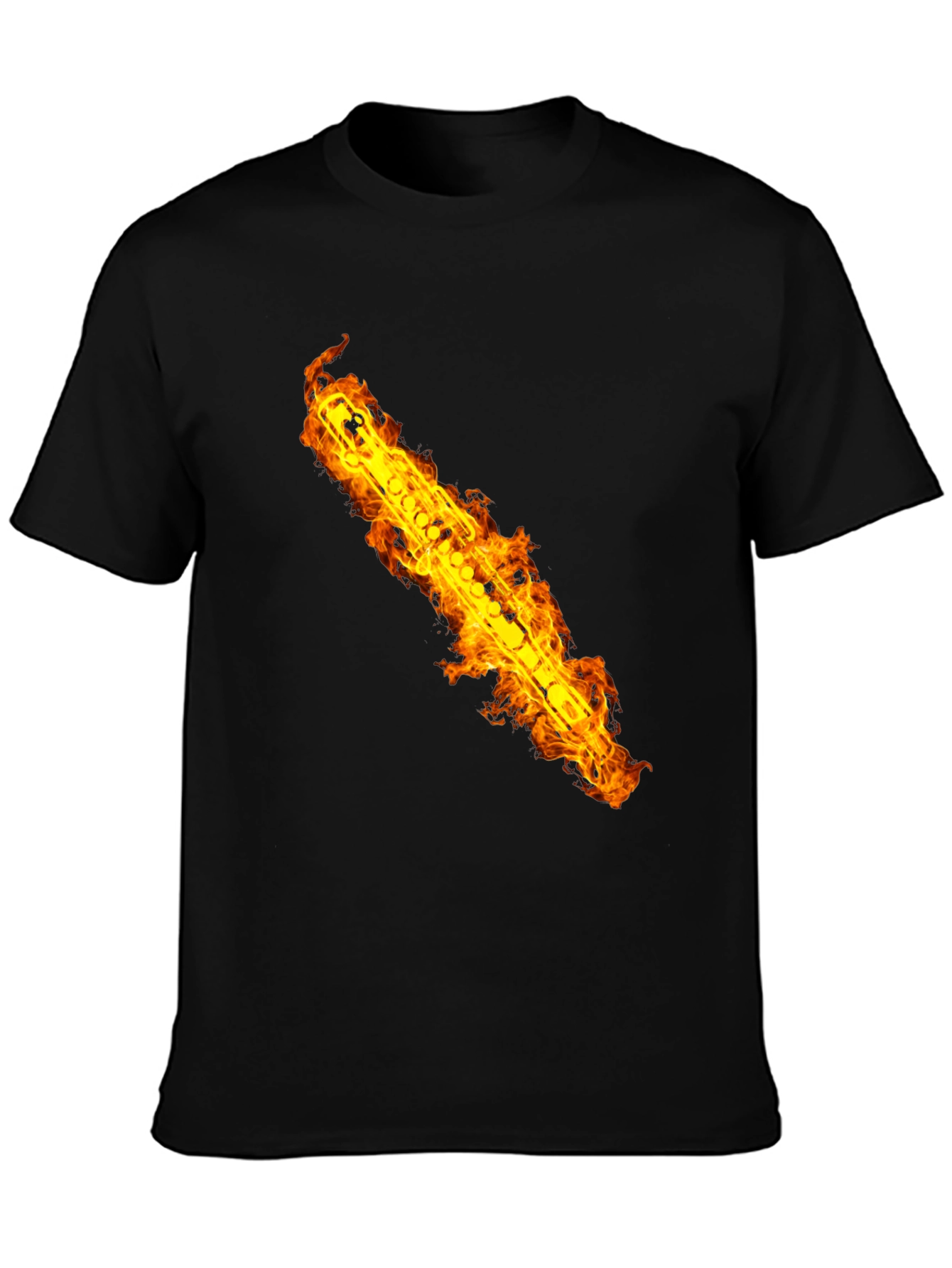 Fiery Flute Graphic Tee - Musicians Cool Black T-Shirt