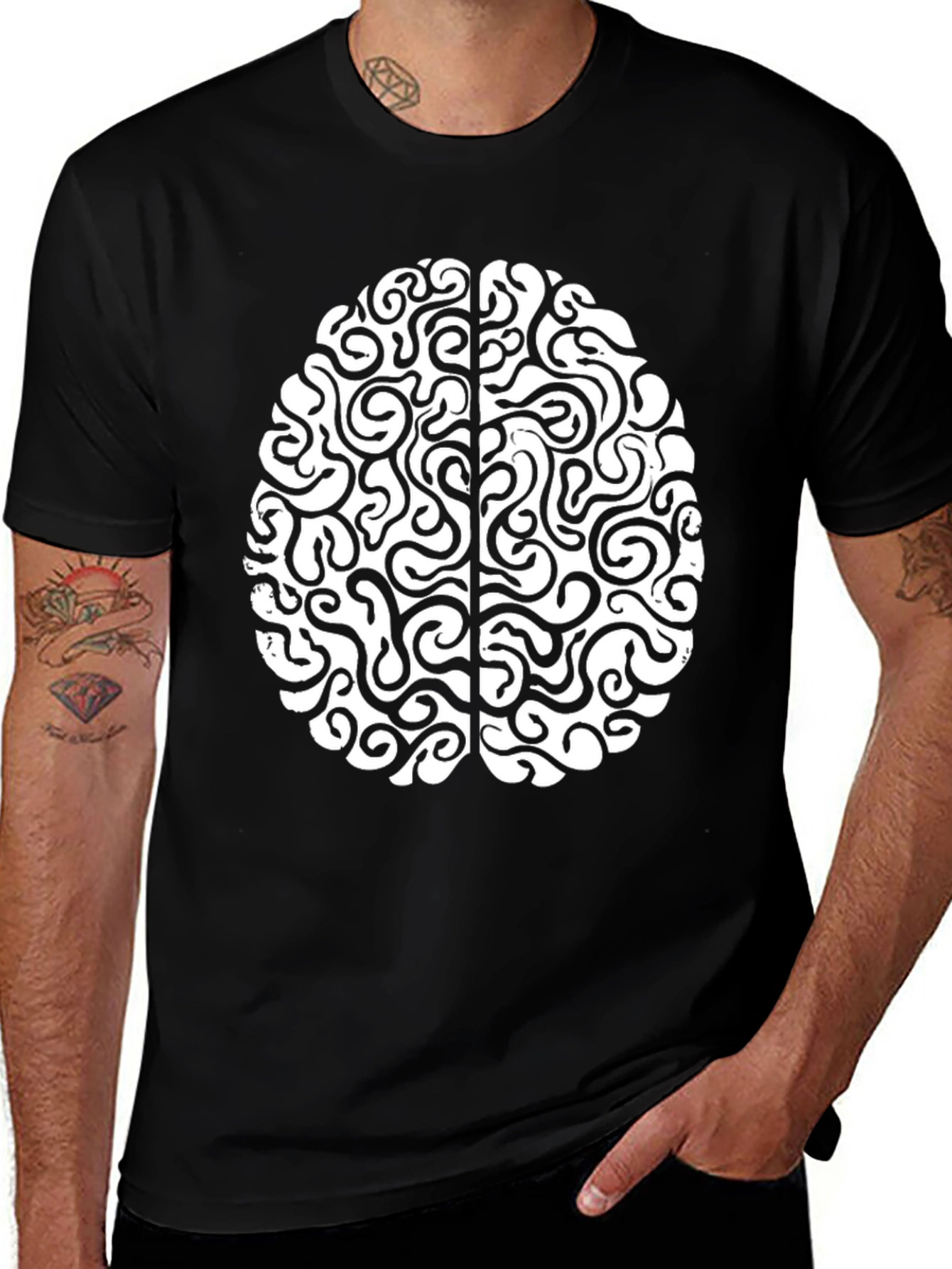 Brain Graphic Tee - Mens Casual Black T-Shirt