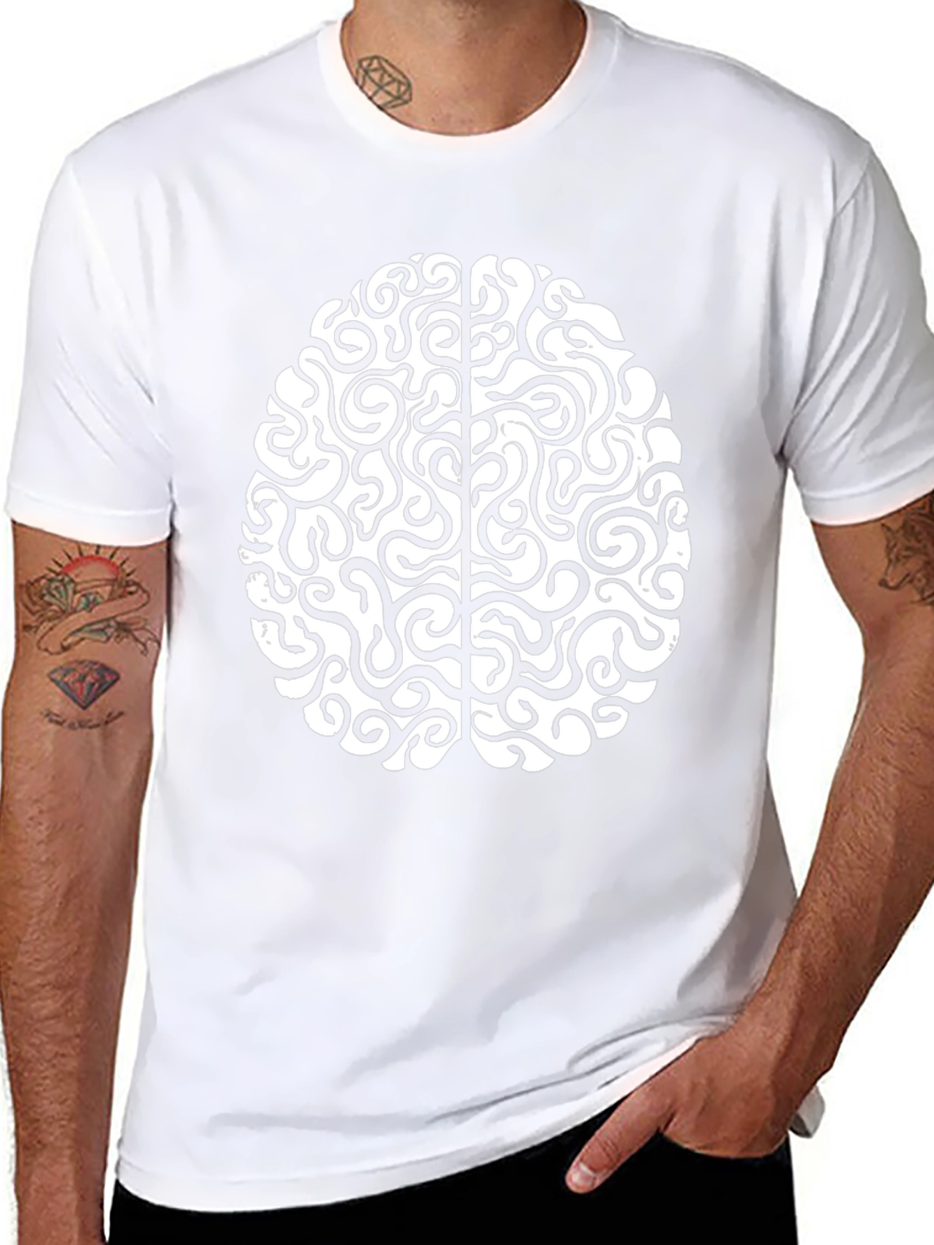 Brain Graphic Tee - Mens Casual Black T-Shirt