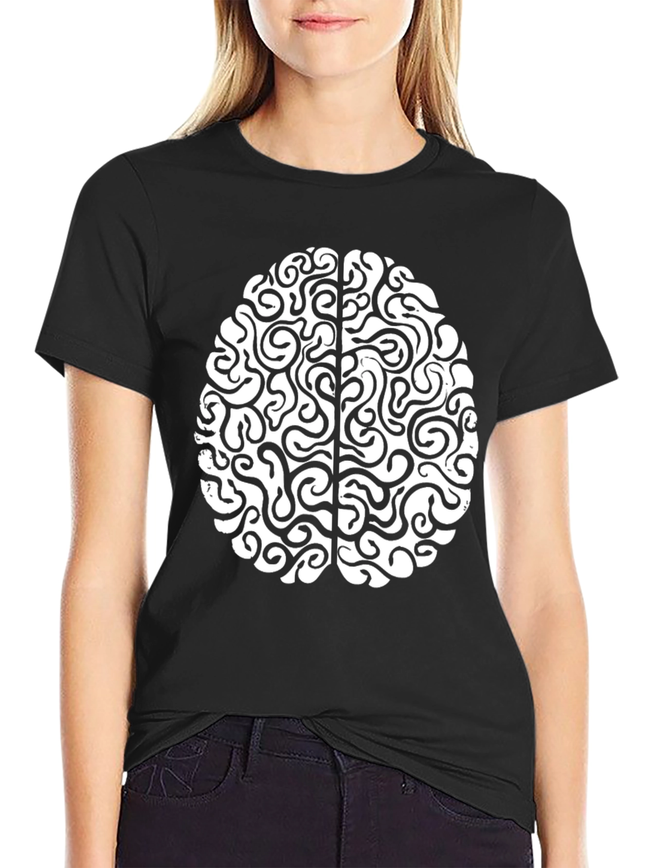 Brain Graphic Tee - Mens Casual Black T-Shirt