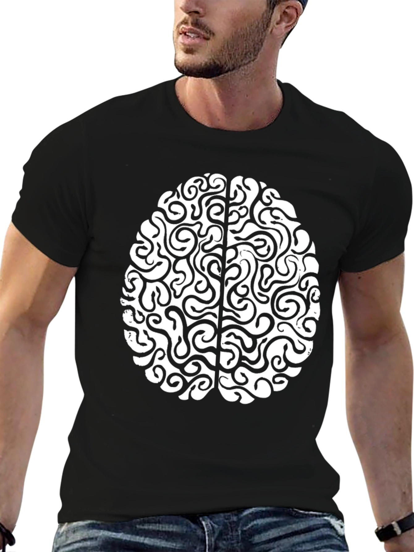Brain Graphic Tee - Mens Casual Black T-Shirt