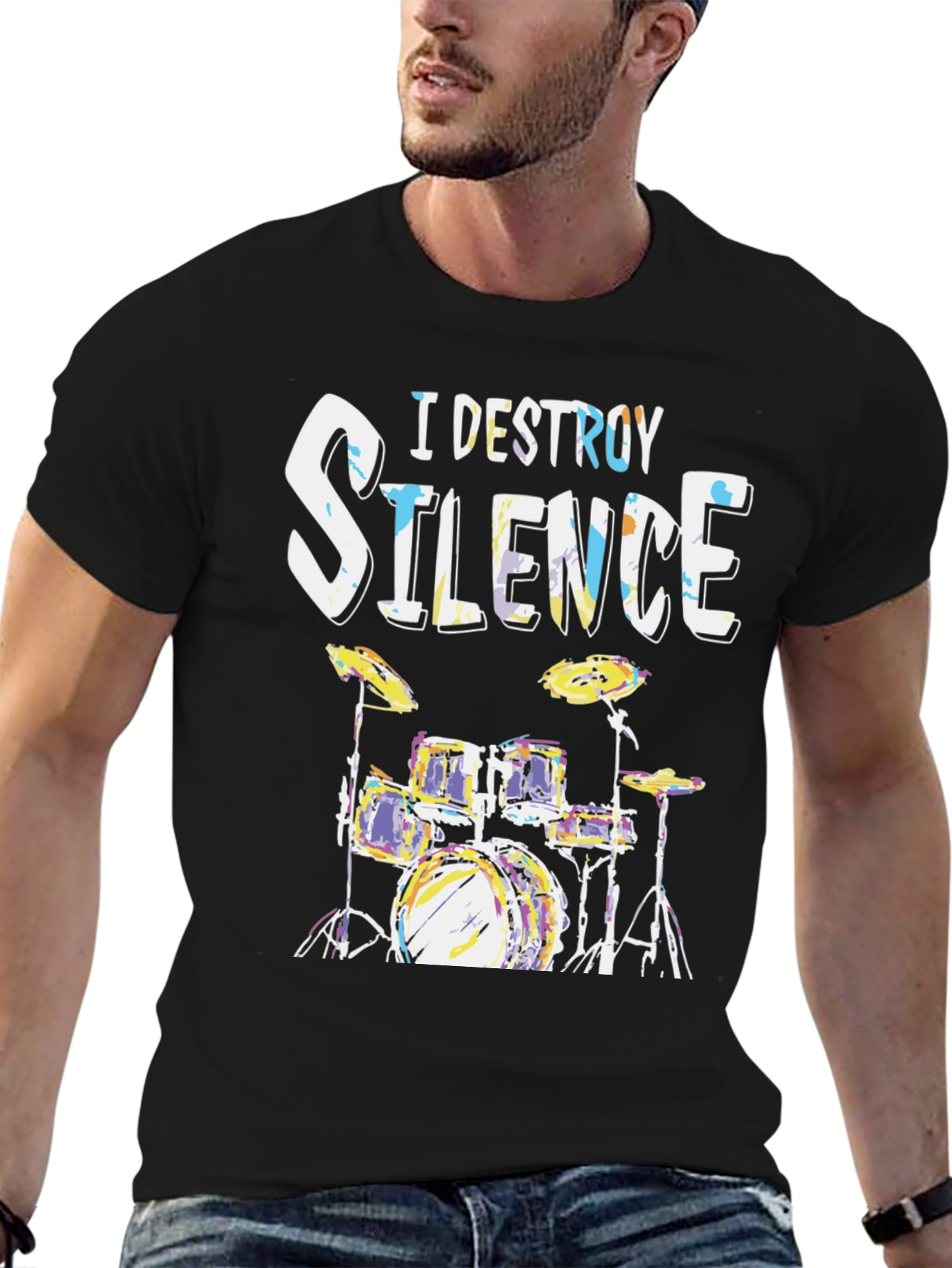 I Destroy Silence Drum Set Black T-Shirt