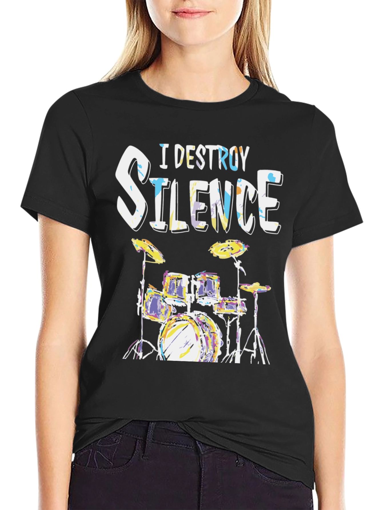 I Destroy Silence Drum Set Black T-Shirt