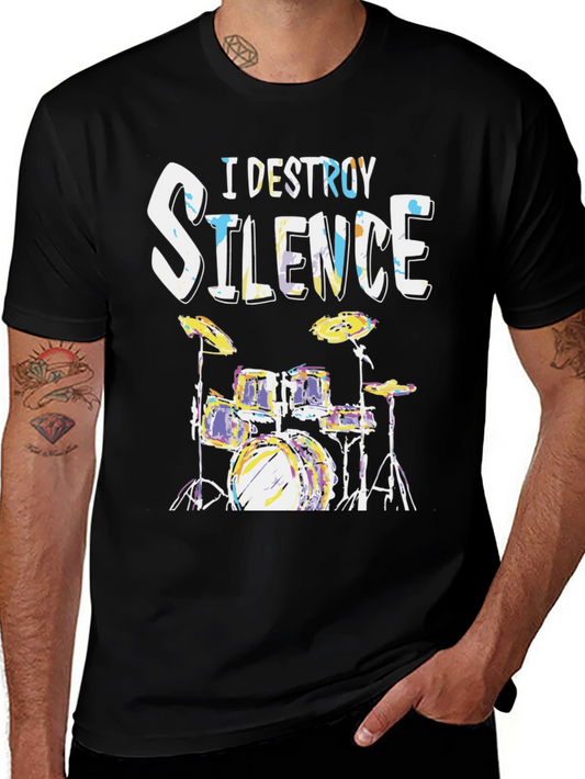 I Destroy Silence Drum Set Black T-Shirt
