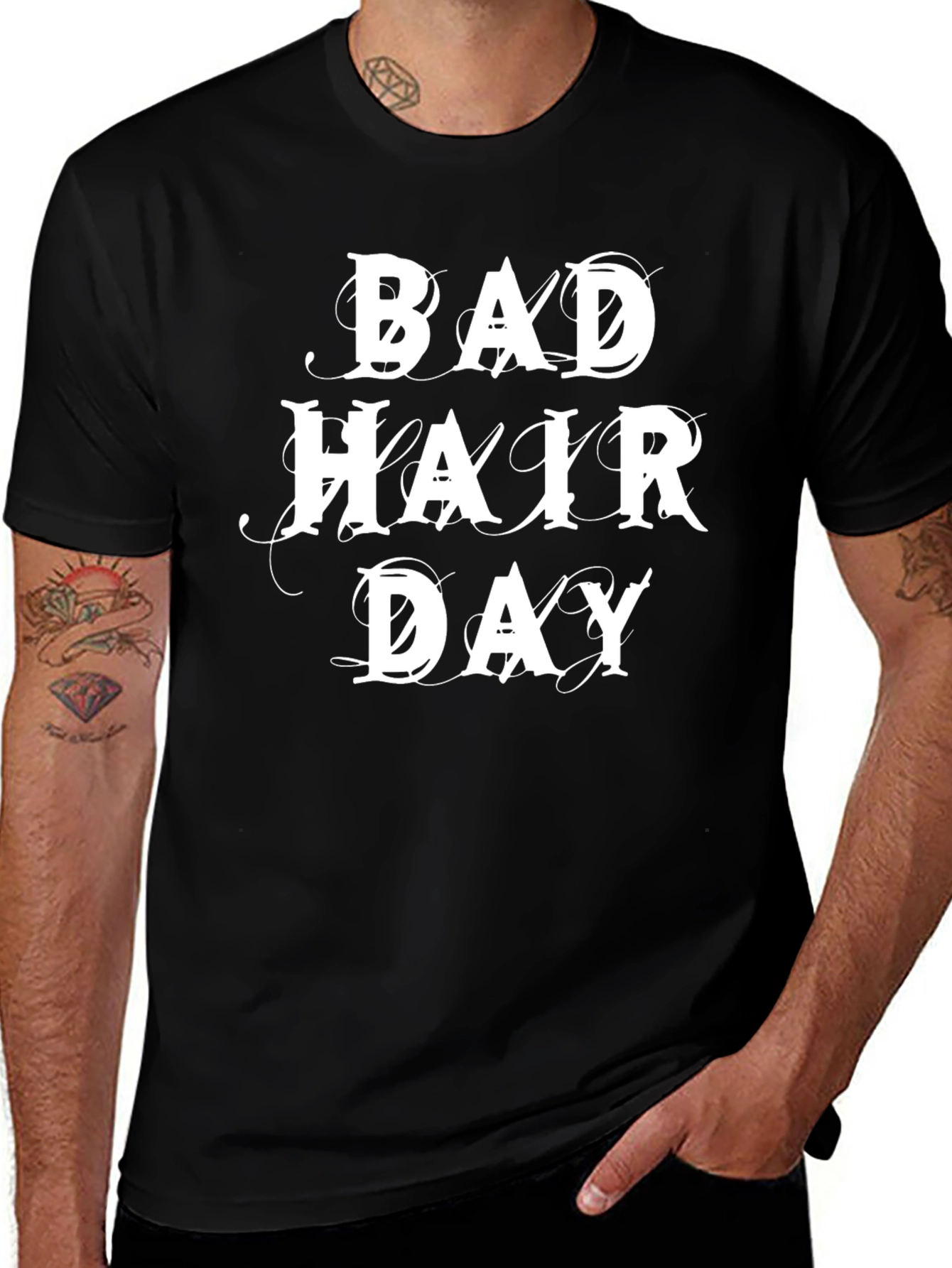 Bad Hair Day Graphic Tee - Black Casual T-Shirt