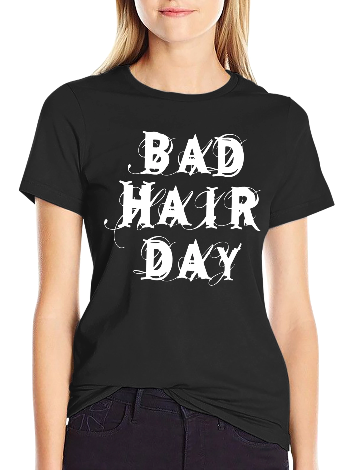 Bad Hair Day Graphic Tee - Black Casual T-Shirt