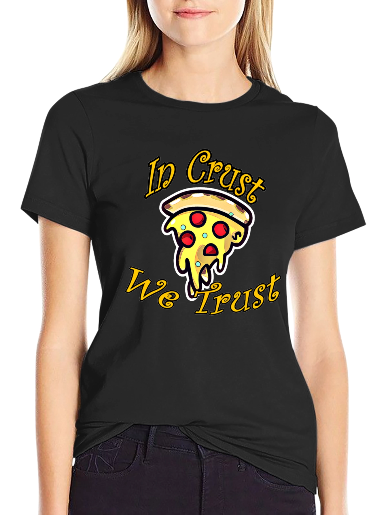 Pizza In Crust We Trust Graphic Tee - Black