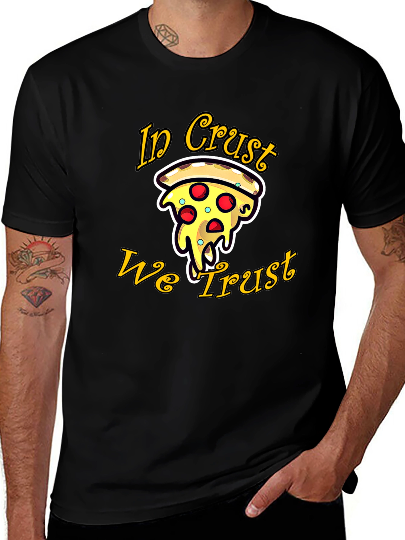 Pizza In Crust We Trust Graphic Tee - Black