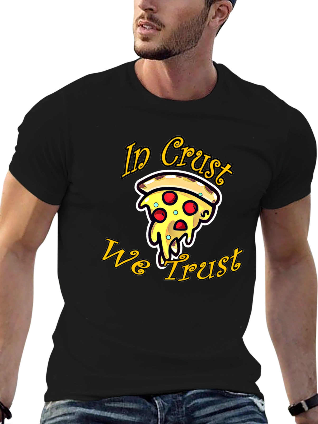 Pizza In Crust We Trust Graphic Tee - Black