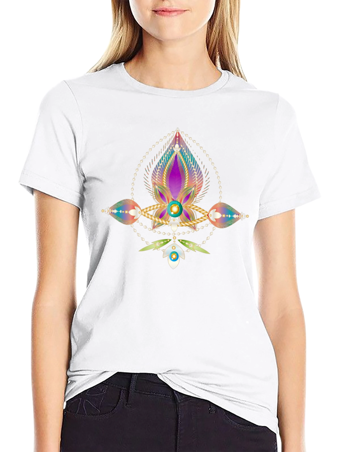 Mystic Bloom Graphic Tee - Black Cotton Blend Shirt