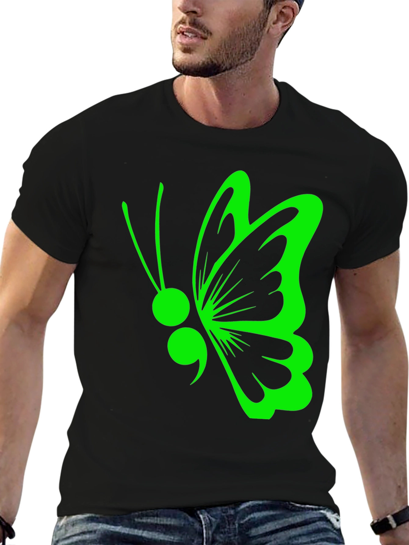 Semicolon Butterfly Black T-Shirt