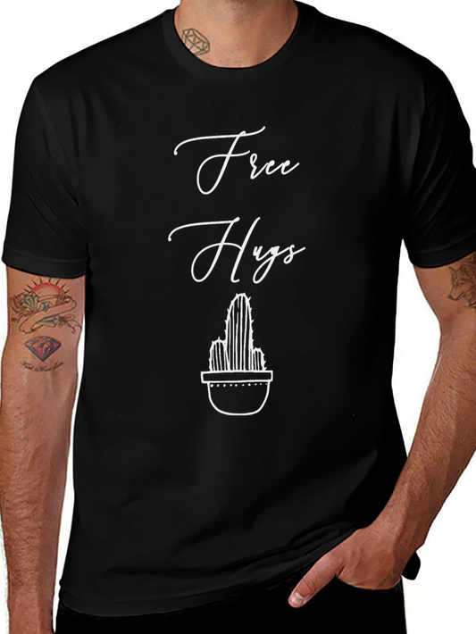 Free Hugs Cactus T-Shirt - Black Novelty Tee