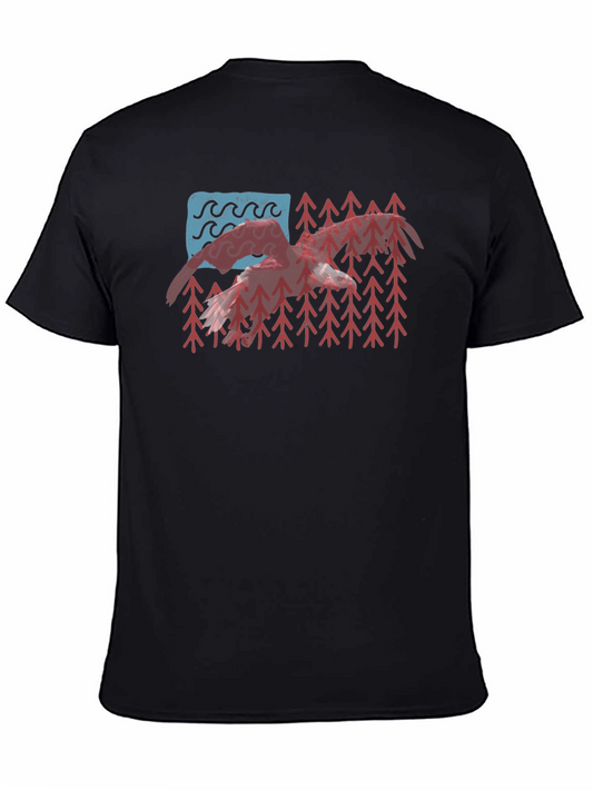 USA Flag Mountain & Wave Graphic Black T-Shirt