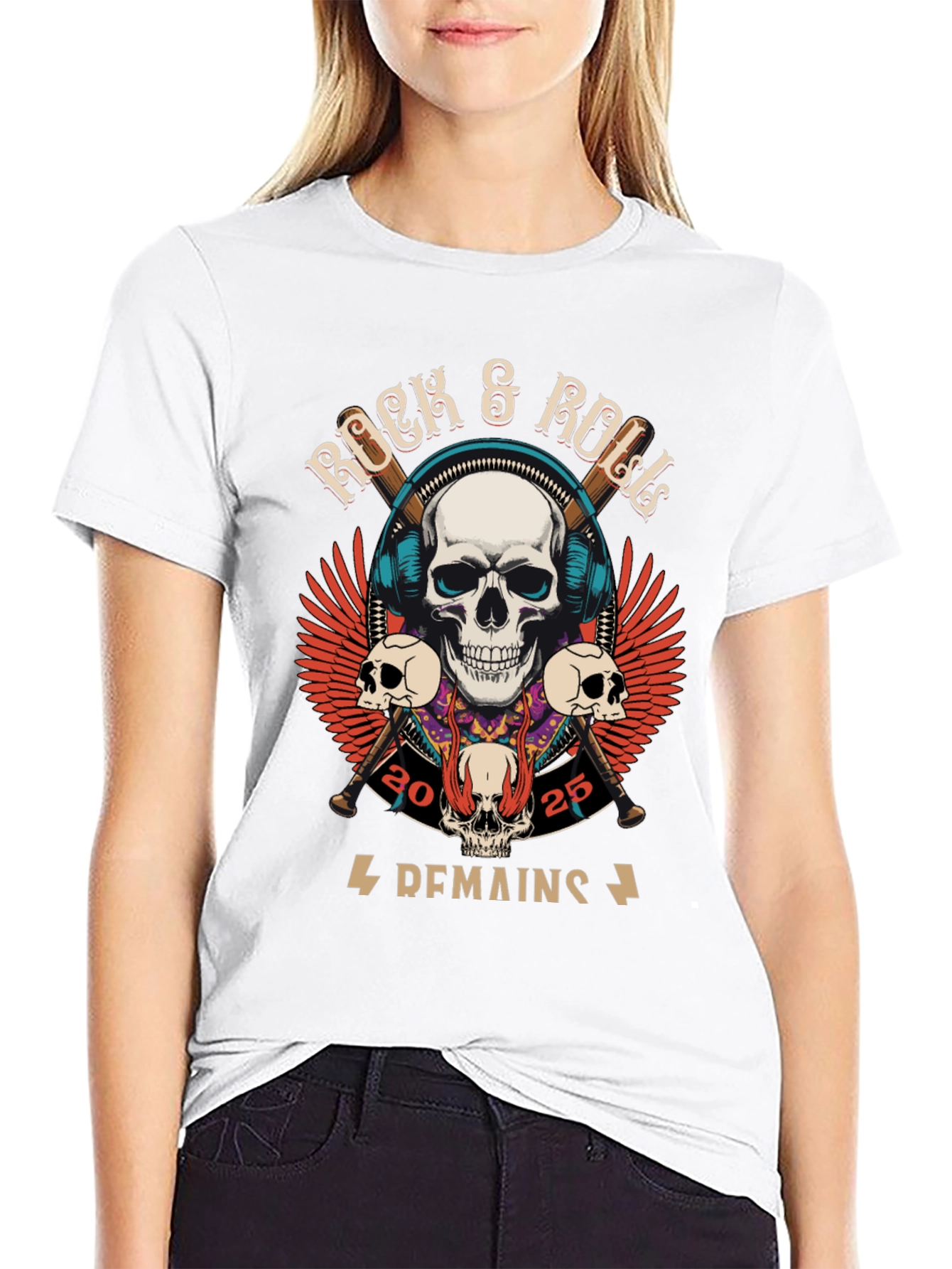 Rock & Roll Graphic T-Shirt - Skull Design