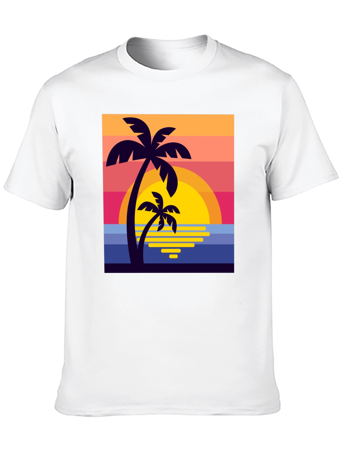 Retro Sunset Palm Tree Graphic Tee - Black
