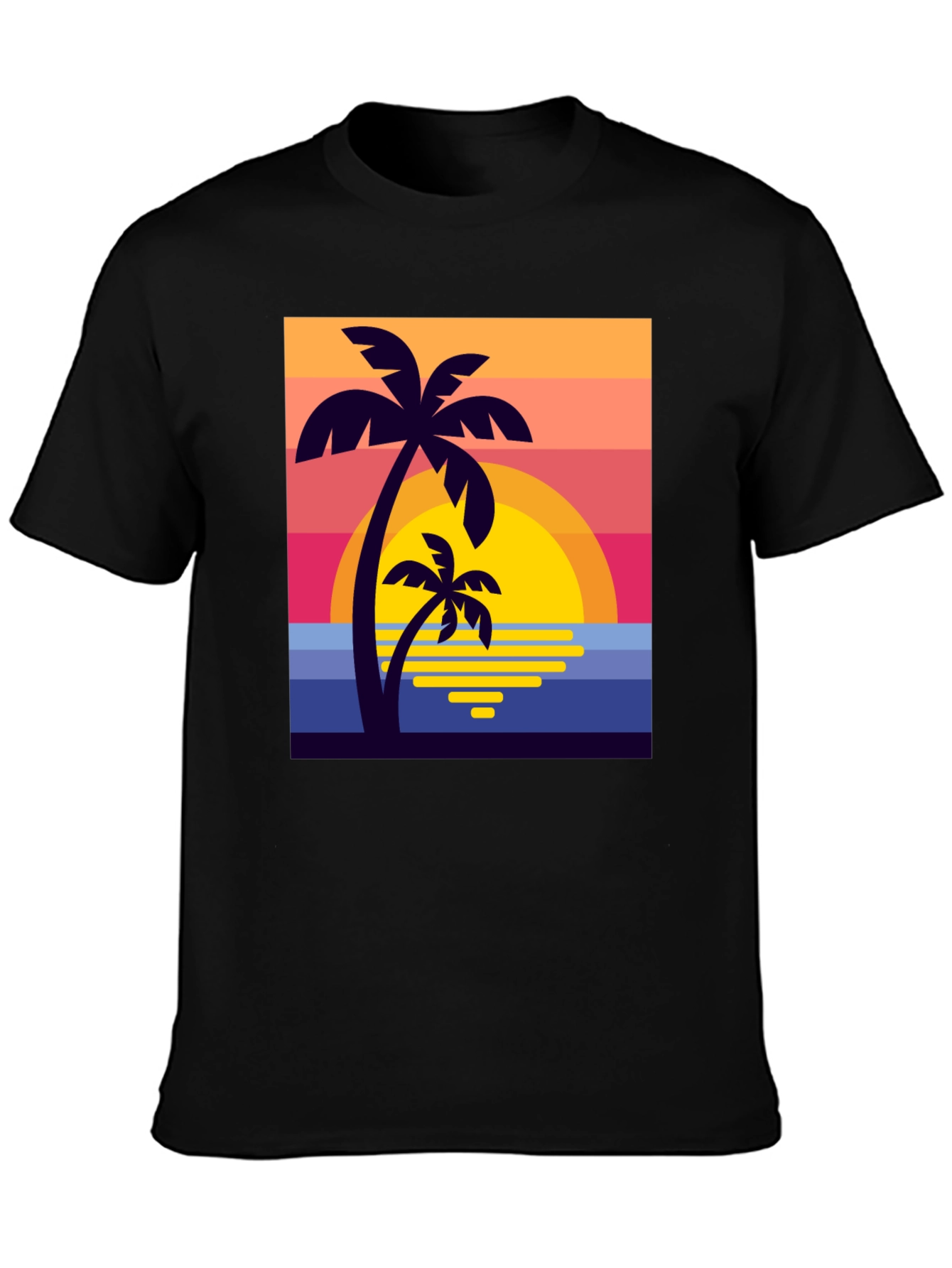Retro Sunset Palm Tree Graphic Tee - Black