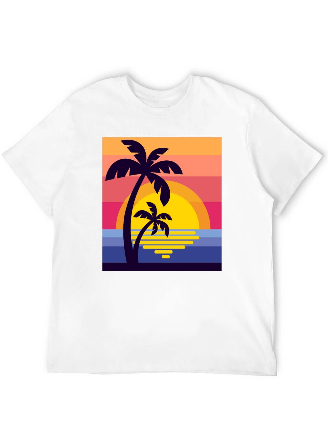 Retro Sunset Palm Tree Graphic Tee - Black