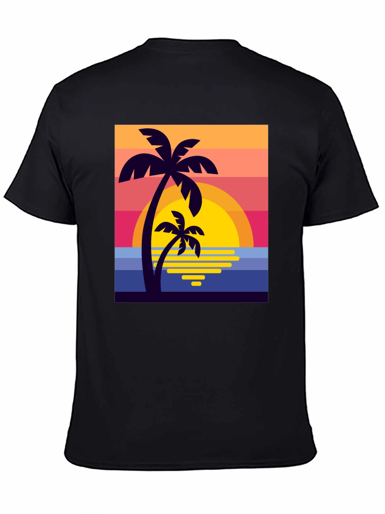 Retro Sunset Palm Tree Graphic Tee - Black