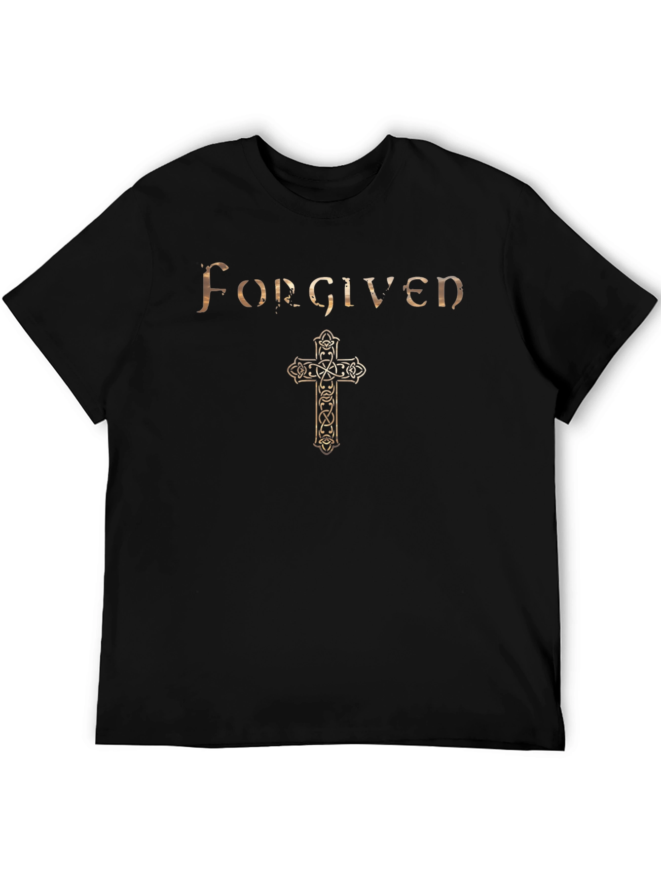 Forgiven Celtic Cross Graphic Print Mens Black T-Shirt