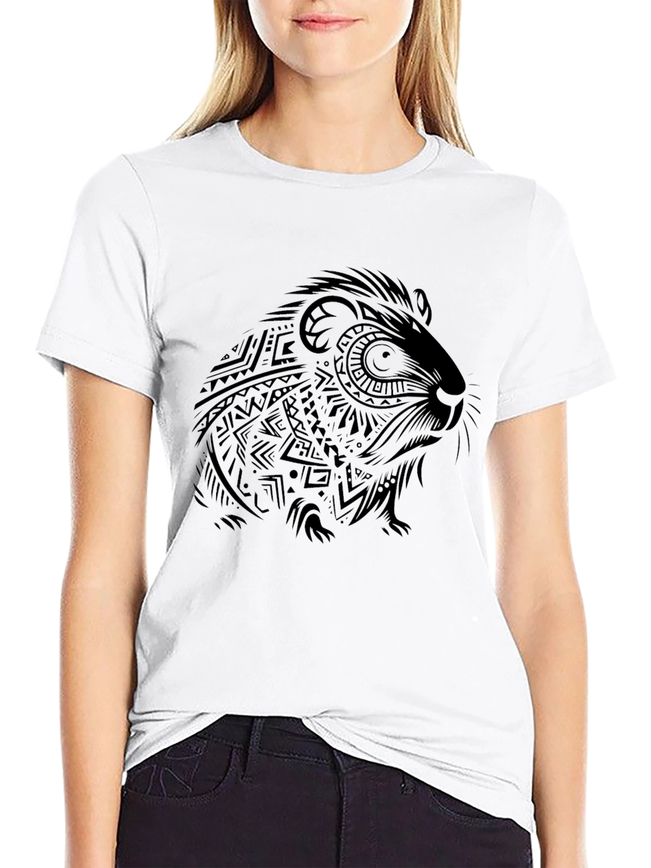 Tribal Guinea Pig Graphic Tee - Black