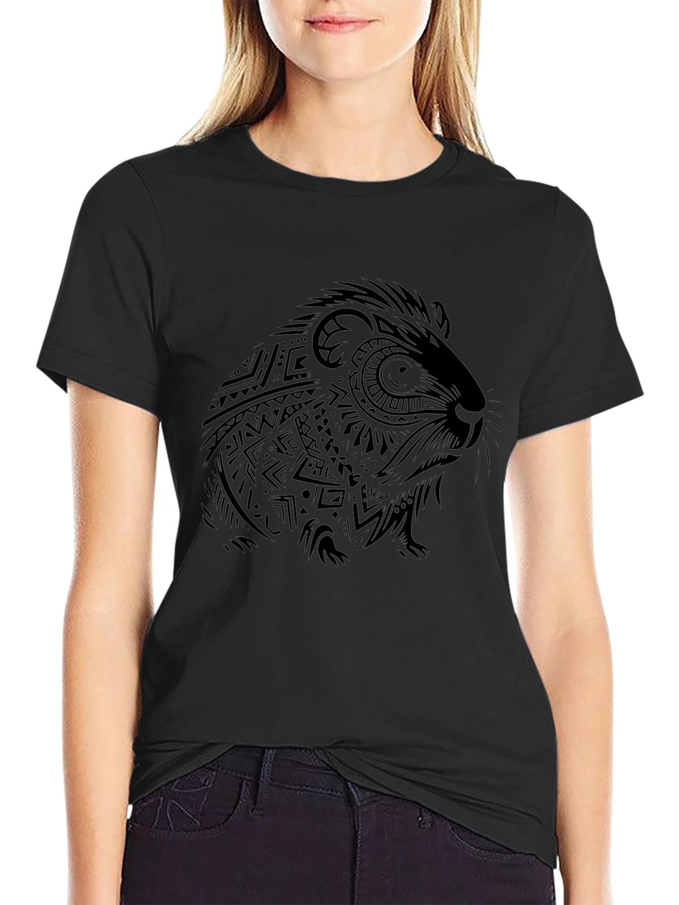 Tribal Guinea Pig Graphic Tee - Black
