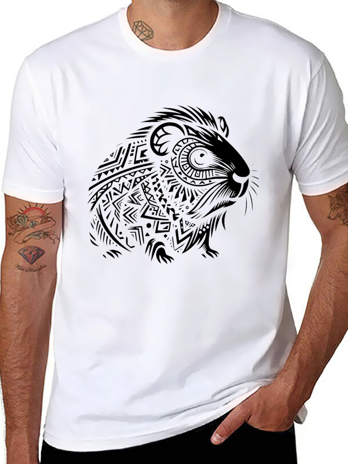 Tribal Guinea Pig Graphic Tee - Black