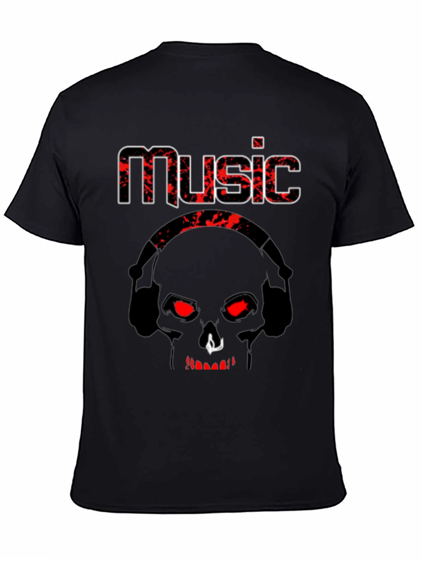 Music Skull Graphic T-Shirt - Black