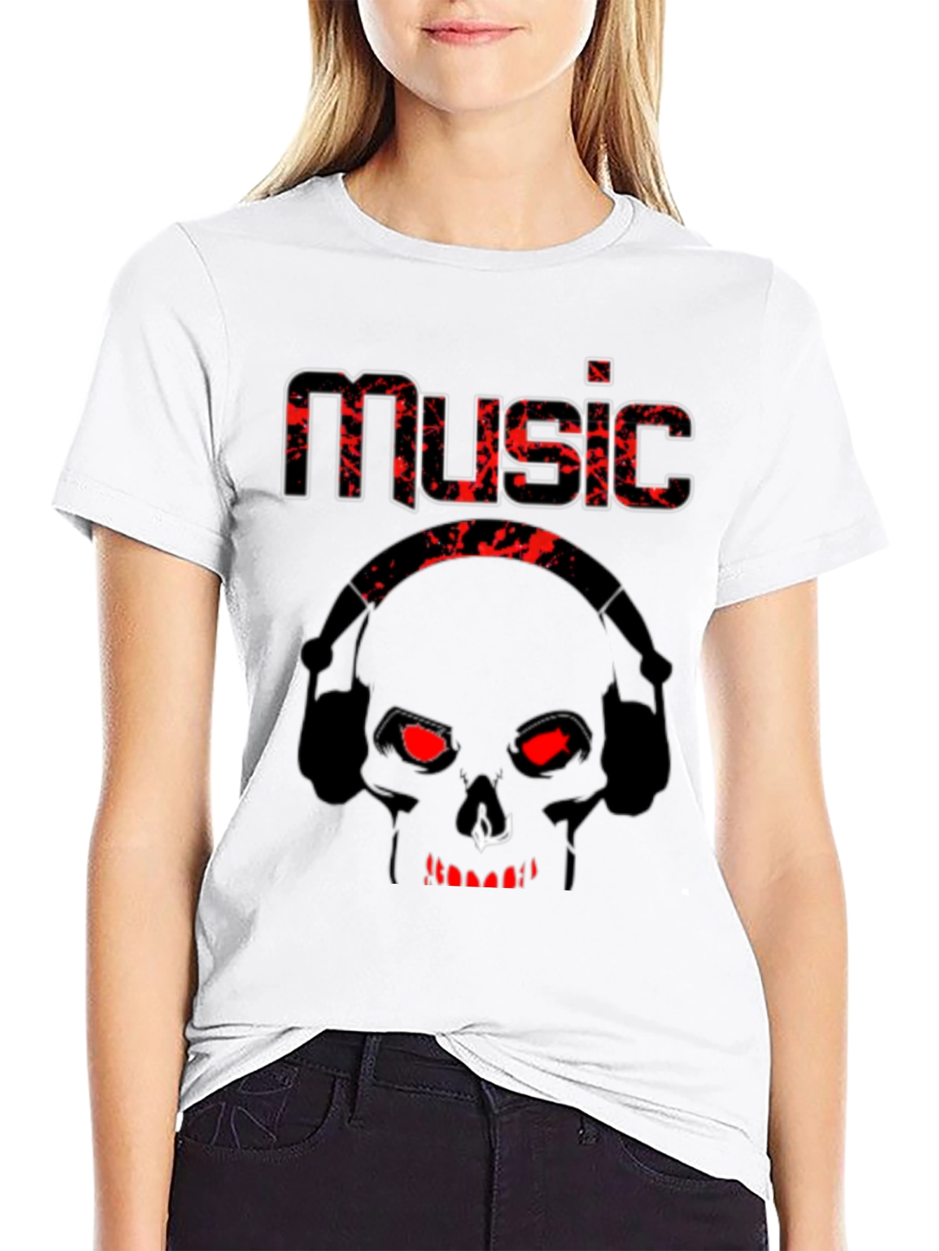 Music Skull Graphic T-Shirt - Black
