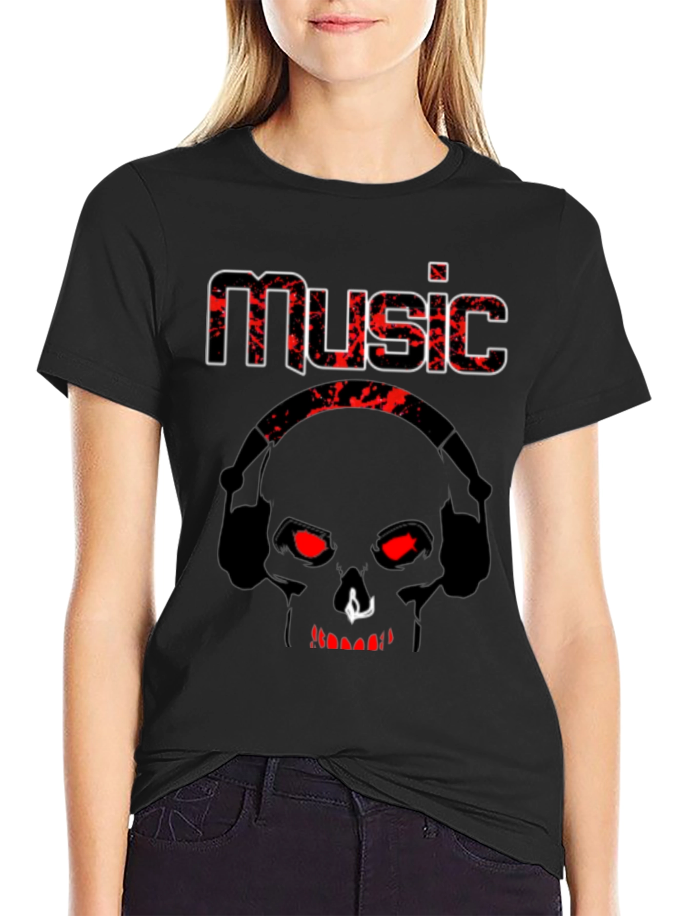 Music Skull Graphic T-Shirt - Black
